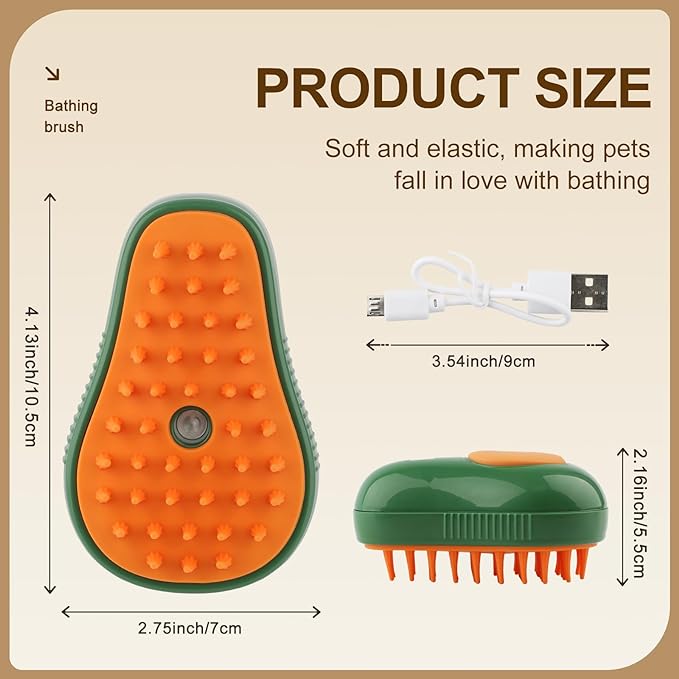 Cat Steam Brush, 3 in 1 Cat Steamy Brush, Silicone Massage Grooming Brush, Pet Hair Cleaning Brush Comb for Cats Dogs(Avocado White/Green)