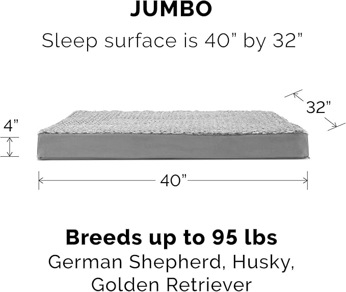 Furhaven Memory Foam Dog Bed for Large Dogs w/ Removable Washable Cover, For Dogs Up to 95 lbs - Ultra Plush Faux Fur & Suede Mattress - Gray, Jumbo/XL