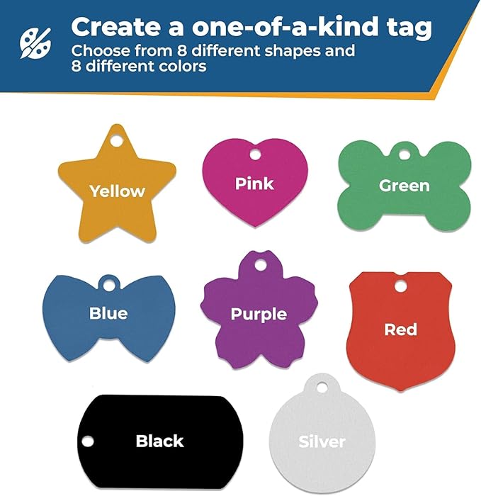 GoTags Personalized Colorful Dog Tags, Aluminum Pet ID Tags Engraved with Name in Bone, Round, Heart and More Shapes