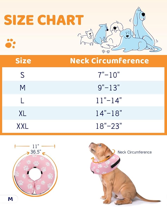 Supet Inflatable Dog Cone Collar Alternative after Surgery, Dog Neck Donut Collar Recovery E Collar, Soft Dog Cone for Small Medium Large Dogs