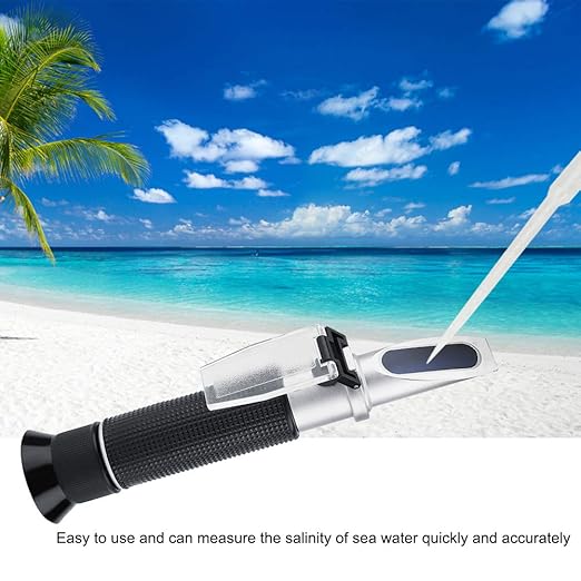 0-100% Salinity Refractometer Handheld Salinometer Sea Water Salt Concentration Tester Meter with Automatic Temperature Compensation for Seawater and Marine Fishkeeping Aquarium