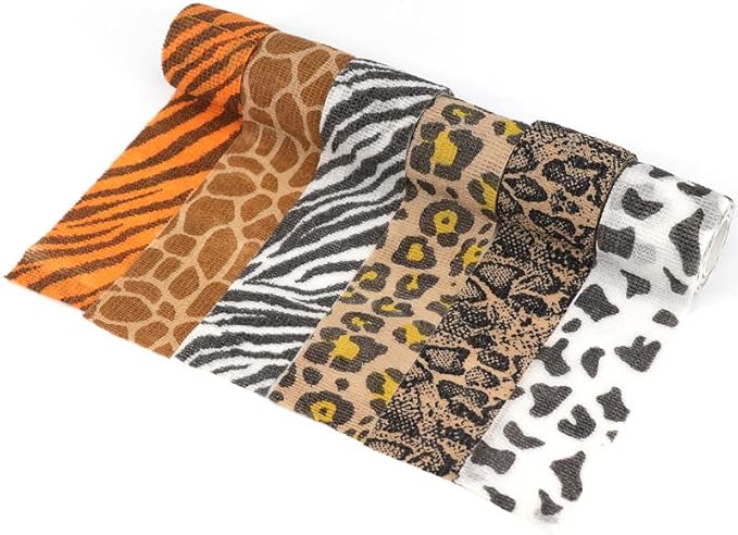 6 Rolls Self Adhesive Bandage Wrap 2 Inch Animal Print Wrap Cohesive Bandage for Dogs Cats Horses Birds Non-Woven Strong Sports Tape for Wrist Healing Ankle Sprain & Swelling