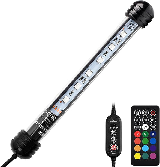 NICREW Submersible RGB Aquarium Light, Underwater Fish Tank Light with Timer, Multicolor LED Light with Remote Controller, 7 Inches