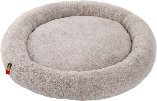 QWINEE Cat and Dog Cushion Bed Mat Plush Puppy Kitten Beds Round Bed Anti-Slip Pet Sleeping Bed for Small Medium Dog Cat Kitten Grey L