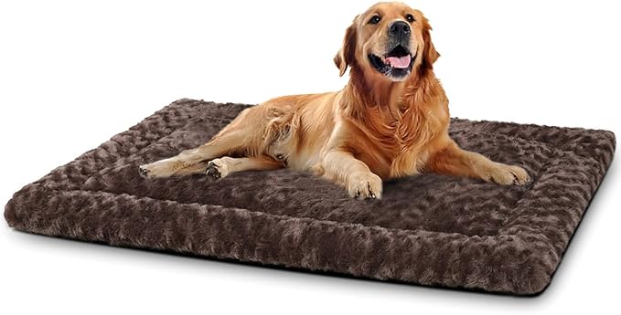 Washable Dog Bed Mat Reversible Dog Crate Pad Soft Fluffy Pet Kennel Beds Dog Sleeping Mattress for Large Jumbo Medium Small Dogs, 41 x 27 Inch, Brown