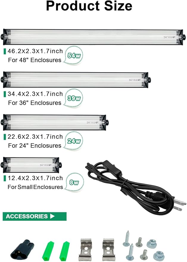 24W T5 HO UVB Reptile Light Fixture Kit, Terrarium Hood Light with Reptile Light Desert UVB 5.0 Fluorescent Tube, Ideal for Reptiles in Tropical Rainforests