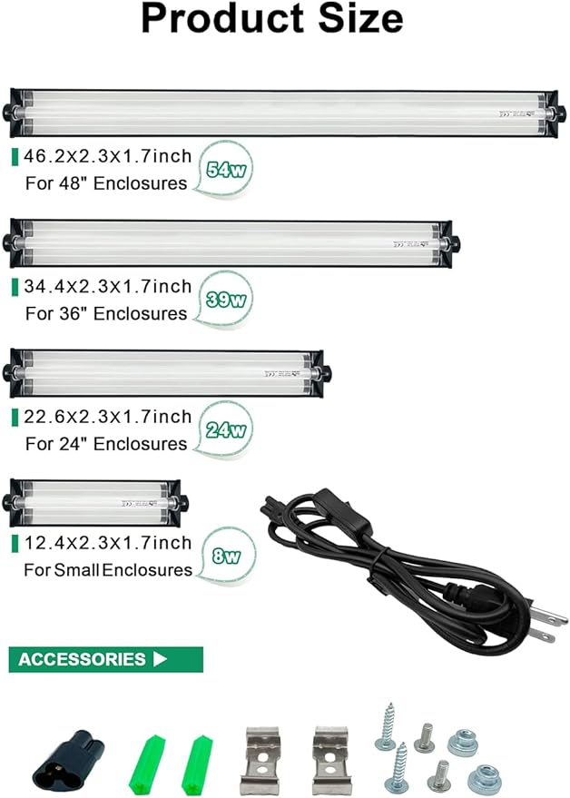 8W T5 HO UVB Reptile Light Fixture Kit, Terrarium Hood Light with Reptile Light Desert UVB 10.0 Fluorescent Tube,Terrarium Hood Light Suitable