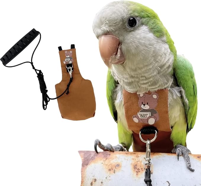 Bird Diaper Harness Flight Suit Clothes, Parrot Flight Suit with Leash for Parrot, Bird Flying Clothes with Rope and Handle for Outdoor Activities Training (with Leash,Green-cheeked Conure)