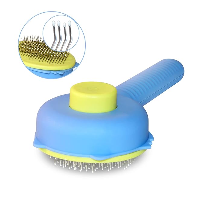 Self Cleaning Brush for Cats and Dogs.Cat Brushes for Indoor Cats.Pet Grooming Self Cleaning Brushes for Cats & Dogs.Pet Grooming Brush Tool Gently Removes Loose Undercoat.(Blue Cat)