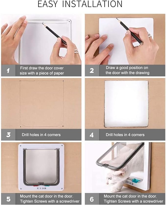 Large Cat Door Interior Door Pet Door for Cat Exterior Door 4 Modes Locking Suitable for Window and Wall (Black)