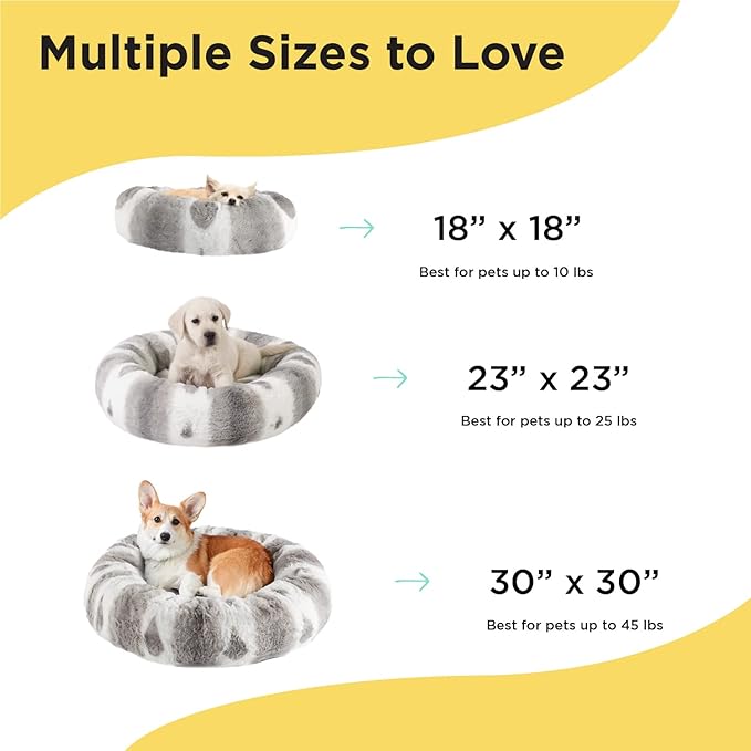 Best Friends by Sheri Patterned Lux Faux Fur Calming Large Donut Dog Bed, Gray, 30" x 30"