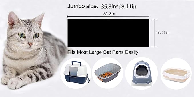 Cat litter Box Liners,100 Count 36" x 19" Jumbo Cat Litter Pan liners, Thick Heavy Duty Black Cat Pan Liner