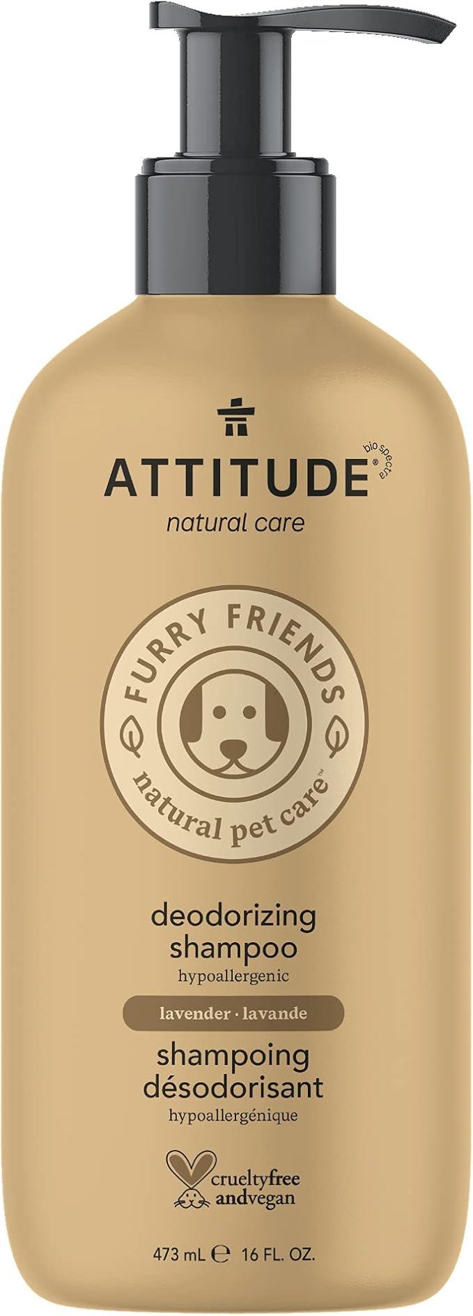 ATTITUDE Deodorizing Shampoo for Cat & Dog, Vegan and Cruelty-Free, Lavender, 16 Fl Oz