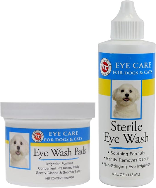 Cat & Dog Eye Wipes and Sterile Eye Wash for Your Cat and Dog Eye Wipes and Drops Formulated to Remove Eye Debris, 90 ct Wipes & 4 oz Bottle Eye Wash