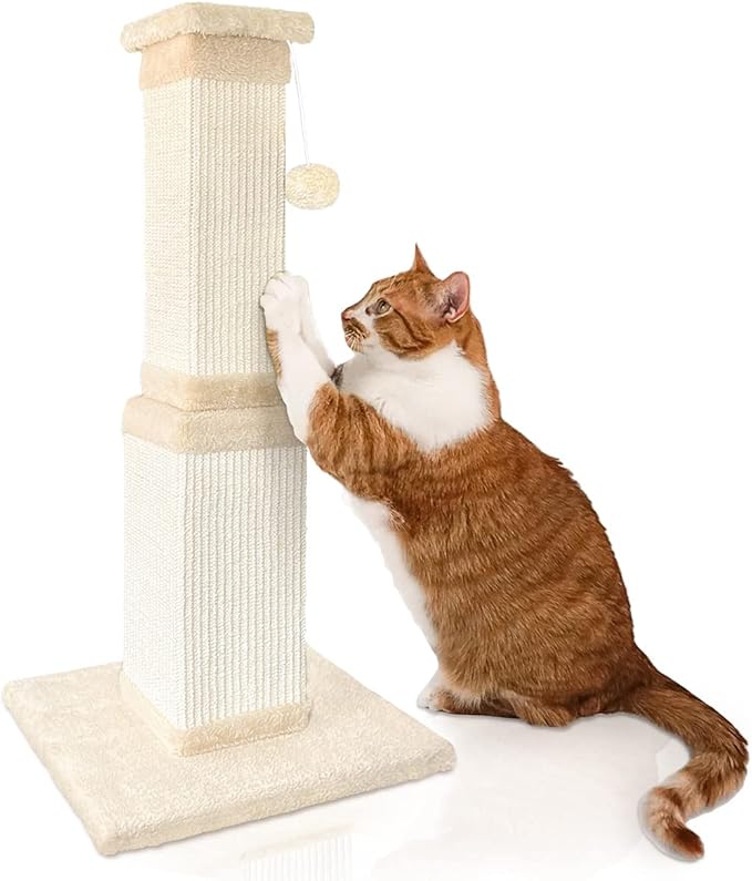 AGYM Cat Scratching Post, 32 Inch Cat Scratching Post for Large Cats, Scratching Posts for Indoor Cats Adults, Cat Scratch Post with Nature Sisal, Beige