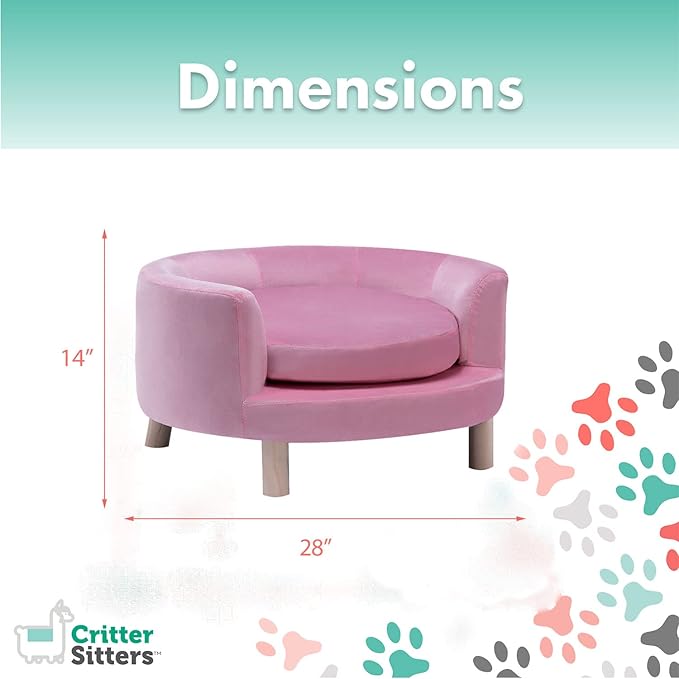 Critter Sitters 28-In. Elegant Pink Faux-Velvet Circular Pet Bed for Small to Medium-Sized Dogs and Cats, Stylish and Modern Dog Sofa, Comfortable and Easy to Clean Pet Sofa, Cushioned Dog Bed