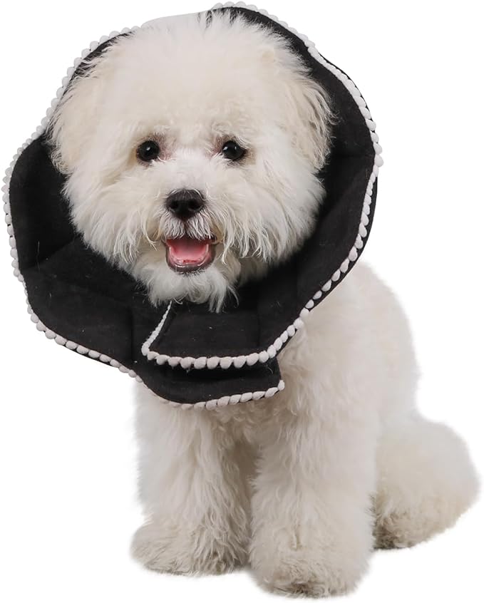 Adjustable Dog Cat Cone,Soft Cat Recovery Cone Collar,Cute Cat Surgery Collar for Kitten,Puppy,Black,Medium