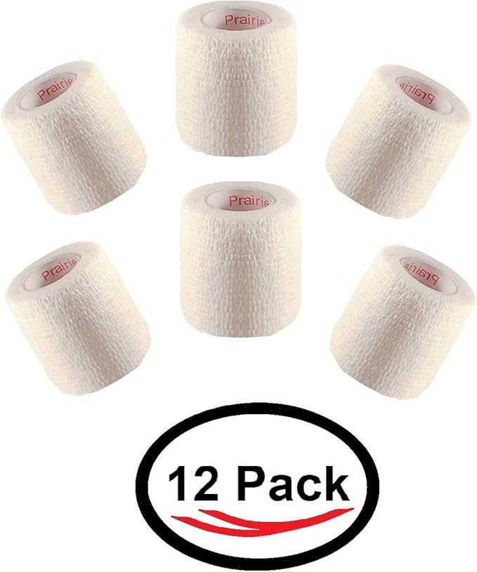 2 Inch Vet Wrap Tape Bulk (White) (Pack of 12) Self Adhesive Adherent Adhering Flex Bandage Grip Roll for Dog Cat Pet Horse