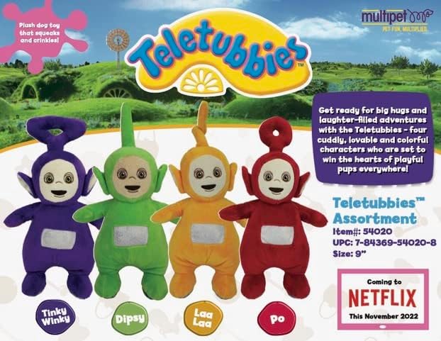 Multipet Plush Dog Toy Squeakers and Crinkle (Teletubbies (4 Pack))