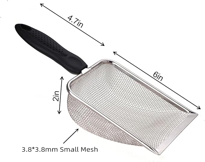 Cat Litter Scoop Stainless Steel Mesh Scooper Long Handle Deep Shovel Non-Stick Coated Metal Litter Scoop for Litter Box Kitten Pooper Lifter (Hole:3.8mm/Regular Cat Litter Scoop)