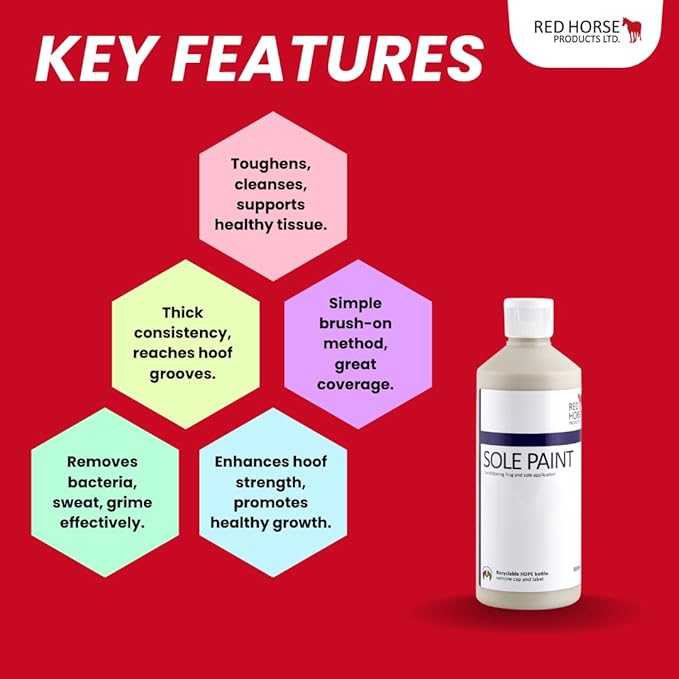 Red Horse Products Sole Paint - Strong Active Ingredients | Cleanses, Strengthens, and Supports Hoof Health | Easy-to-Use Formula for Deep Cleaning and Odor Control (500ml)