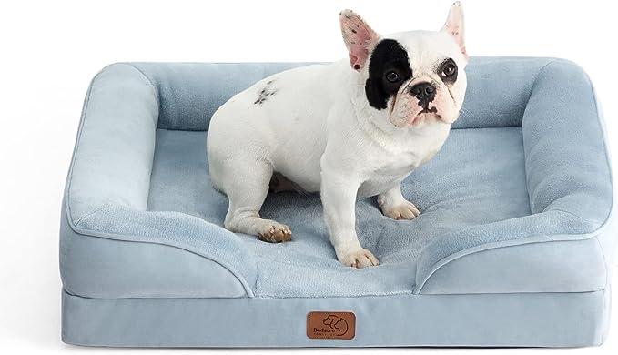 Bedsure Orthopedic Dog Bed for Medium Dogs - Waterproof, Supportive Foam Pet Couch Bed with Removable Washable Cover, Non-Skid Bottom, Light Blue