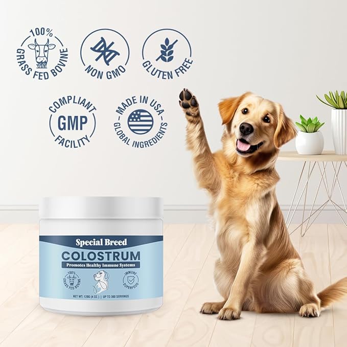 Bovine Colostrum for Dogs and Cats, Immune Support Supplement for Allergy and Itch Relief, Grass Fed Colostrum Powder (120 Grams)