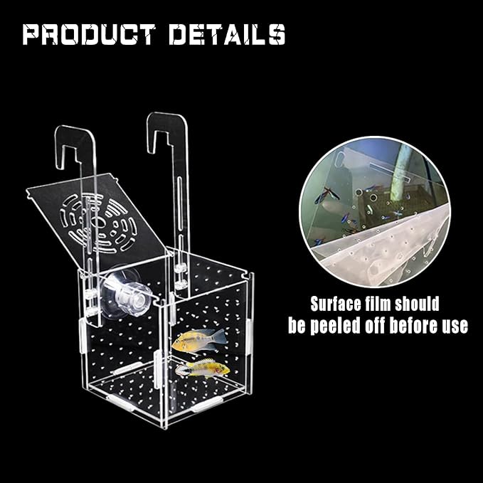 Acrylic Fish Breeding Box, Aquarium Breeding Isolation Box, Transparent Fish Breeder Box for Fish Tank, Hatchery Incubator for Shrimp Guppy Clownfish Small Fish (3.9 * 3.9 * 3.9inch)