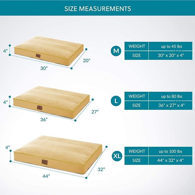 Bedsure Waterproof Dog Beds for Extra Large Dogs - 4 inch Thick Up to 100lbs XL Dog Bed with Removable Washable Cover, Pet Bed Mat Pillows, Spicy Mustard