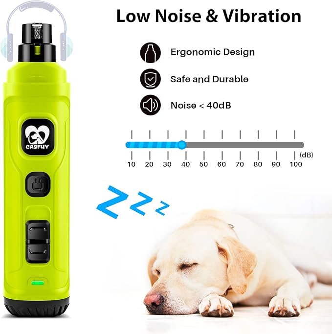 Casfuy Dog Nail Grinder with 2 LED Light - New Version 2-Speed Powerful Electric Pet Nail Trimmer Professional Quiet Painless Paws Grooming & Smoothing for Small Medium Large Dogs(Green)