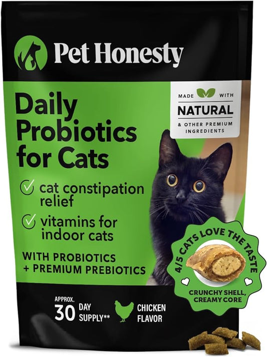 Pet Honesty Cat Probiotics Gut + Immune Health Chews - Cat Digestive Health, Cat Vitamins Supports Gut Health, Immunity Health, Healthy Digestion + Cat Constipation Relief - Chicken (30-Day Supply)