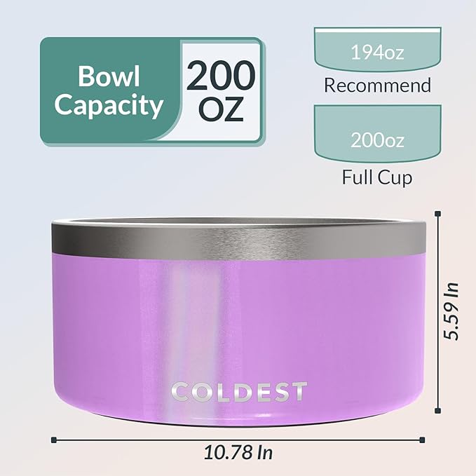 Coldest Dog Bowl, Anti Rust Metal & Non Slip Dog Bowls Large, Spill Proof Heavy Duty 3 Layers Insulated Dog Bowl, Food & Water Bowl for Dogs, Cats, Dishwasher Safe (200 oz, Saturns Purple Glitter)