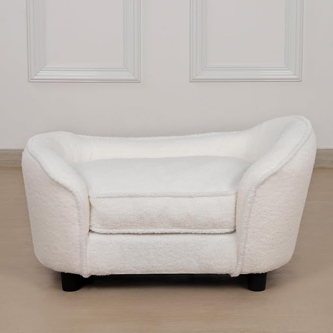 Pet Sofa Bed, Velvet Pet Couch Chair with Removeable & Washable Cushion for Small Dogs & Cats (white)