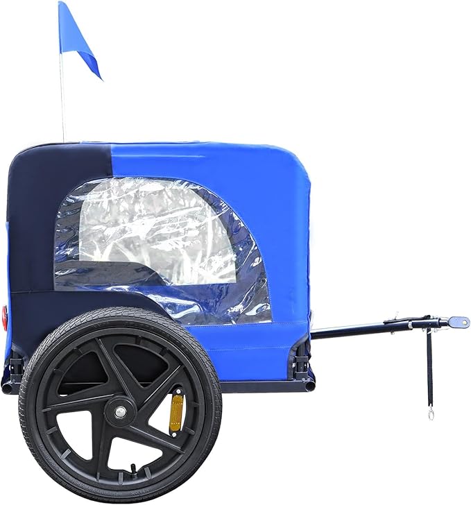 Pet Bike Trailer Folding Pet Carrier Wagon with Folding Frame and 16 Inch Wheels Carrier Folding Pet Carrier Wagon for Small Medium Large Size Dogs Blue