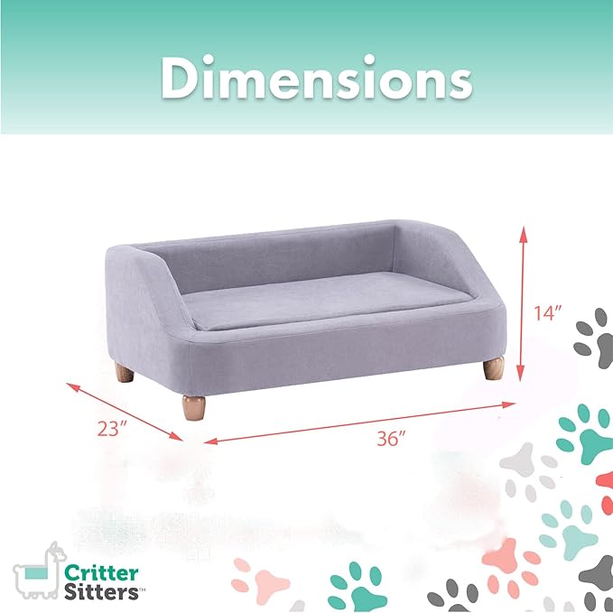 Critter Sitters 36-In. Microfiber Gray Rectangular Dog Sofa for Medium-Sized Dogs, Stylish and Modern Elevated Dog Bed, Durable and Easy to Clean Dog Sofa Bed, Cushioned Dog Sofas & Chairs