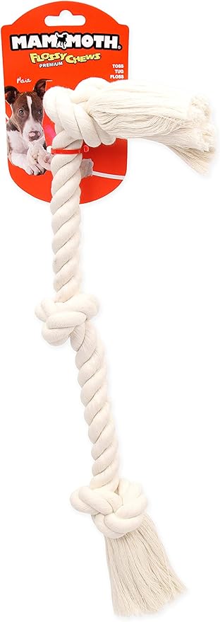 Mammoth Flossy Chews 100 Percent Natural Cotton Rope Dog Toys - Premium White Knot Dog Rope Toy - Interactive Dog Tug Toy - Tug Dog Chew Toy for Small to Medium Dogs - Medium 20"