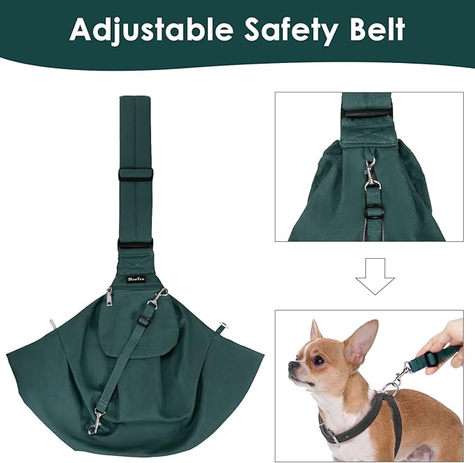 SlowTon Dog Carrier Sling - Thick Padded Adjustable Shoulder Strap Dog Carriers for Small Dogs, Puppy Carrier Purse for Pet Cat with Front Zipper Pocket Safety Belt Machine Washable (Green S)