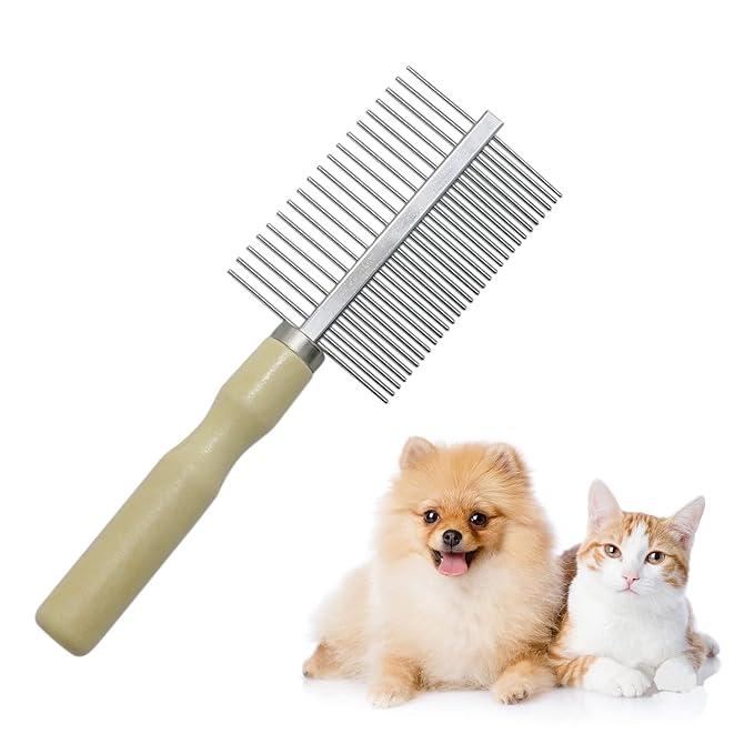 Wooden Handle Grooming Comb for Dogs Cats Pet（Double-Sided）