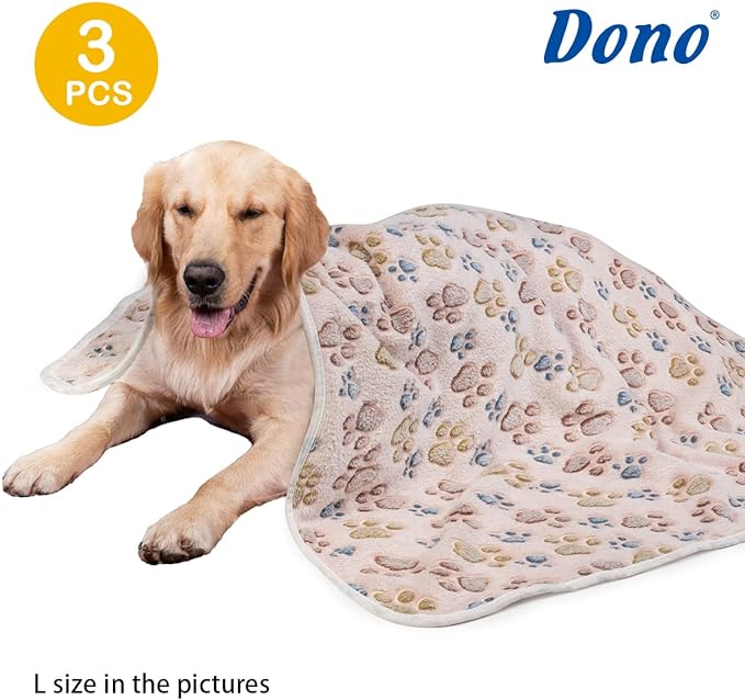 Dono 1 Pack 3 Dog Blankets, Soft Fluffy Fleece Pet Blanket Warm Sleep Mat Paw Print Design Puppy Kitten Throw Blanket Doggy Mat, Blanket for Dogs