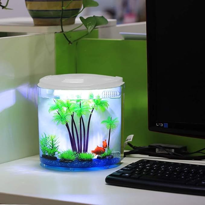 Small Fish Tank 1.2 Gallon Betta Fish Tank with Filter and Light for Shrimp, Jellyfish, Goldfish, Aquarium Starter Kit for Home, Office, Room, Decorative Desktop