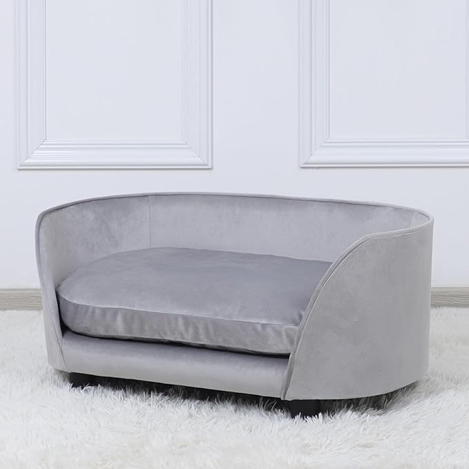 Dog Sofas and Chairs for Small Pet/Cat Sofa Chair with Velvet Fabric/Pet Sofa Bed with Comfortable Washable Cushion/Dog Bed for for Small Dog Rest Using (Grey)