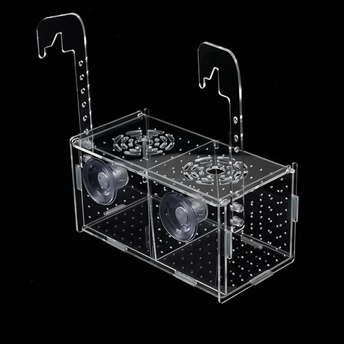 Acrylic Aquarium Fish Breeding Box, Medium Fish Isolation Box Tank for Baby Fish Shrimp Guppy Newborn Fry Shrimp Clownfish Aggressive Fish, Transparent Divider Box with Suction Cups