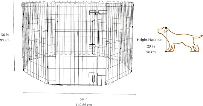 Amazon Basics Foldable Octagonal Metal Exercise Pet Play Pen for Dogs, Fence Pen, Single Door, 60 x 60 x 36 Inches, Medium - 36"H, Metal, Black