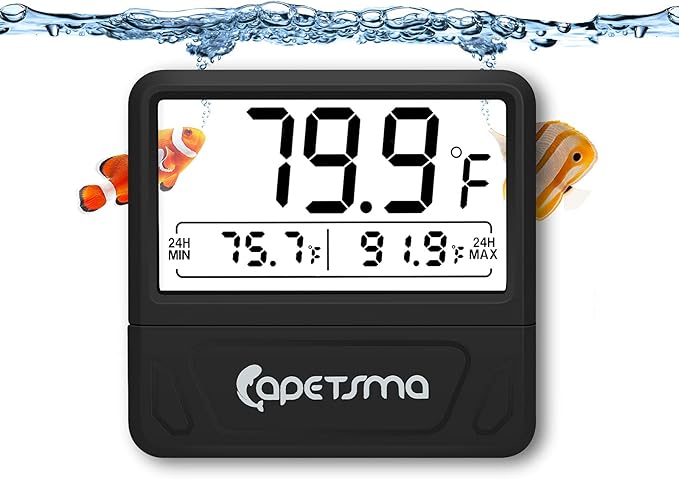 capetsma Aquarium Thermometer Digital Fish Tank Thermometer Large LCD Screen Records High & Low Water Temperature in 24 hrs