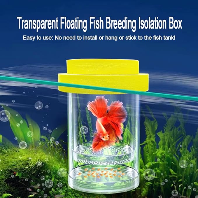 Floating Fish Breeding Isolation Box for Aquarium Tank Plastic Mesh Hatchery Incubator Breeder Box for Baby Fish Betta Shrimp Clownfish Guppy (Yellow, Small)