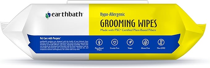 earthbath, Hypo-Allergenic Grooming Wipes - Fragrance Free Dog Wipes for Paws and Butt, Best Pet Wipes for Dogs with Sensitive Skin, Made in USA, Cruelty-Free Dog Cleaning Wipes - 100 Count (2 Pack)