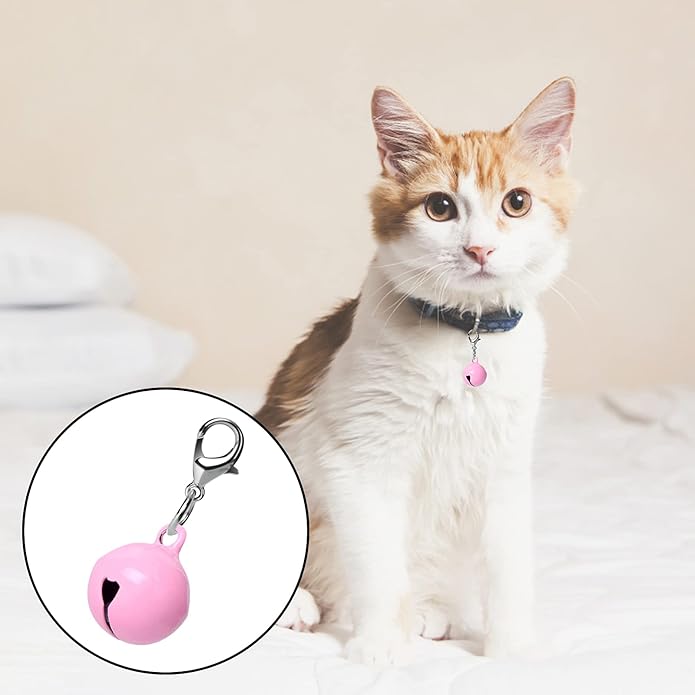 16 Pcs Cat Dog Collar Bells, Jingle Bell for Cat Collar, Dog Collar Charms, Colourful Pet Small Bells with Clasps, Pet Collar Accessories, Festival Party DIY Crafts Decoration