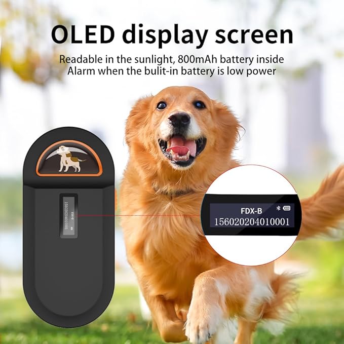 Pet Microchip Scanner, RFID Dog and Cat Microchip Reader, Supports EMID, FDX-B（ISO11784/11785）Microchips, for Animal Management