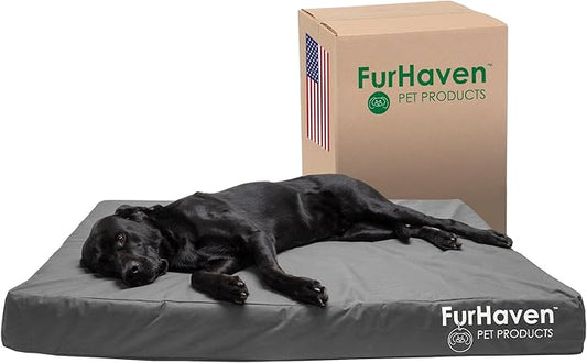 Furhaven Water-Resistant Orthopedic Dog Bed for Large Dogs w/ Removable Washable Cover, For Dogs Up to 125 lbs - Indoor/Outdoor Logo Print Oxford Polycanvas Mattress - Stone Gray, Jumbo Plus/XXL