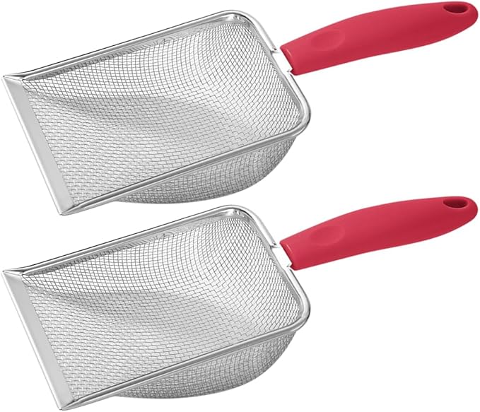 Cat Litter Scoop,Sturdy Litter Cleaner Corner Shovel,2Pcs Stainless Steel Mesh Litter Shovel,Easy to Clean Reptile Terrarium Sand Waste,Beach Shovel(Red)